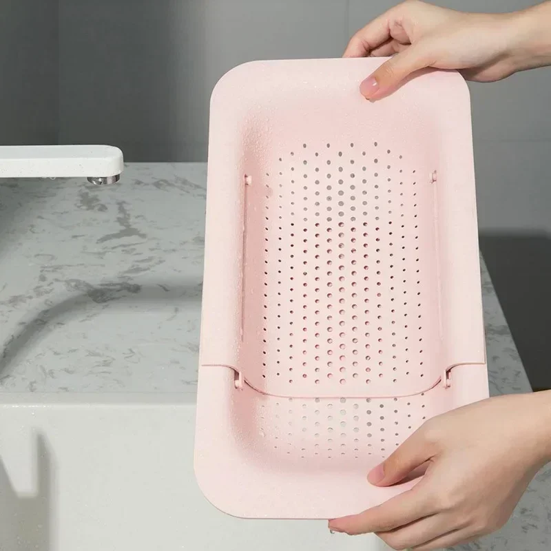 Folding Drain Basket Colander Strainer Basket Foldable Strainer Wash Vegetables and Fruits Extendable Kitchen Sink Drain Storage