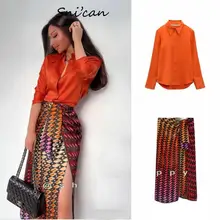 

ZA Spring Summer Satin Skirt High Waist Sexy Split Midi Skirts Fashion Women Faldas Largas Mujer Casual Bottom Jupe Femme 2022