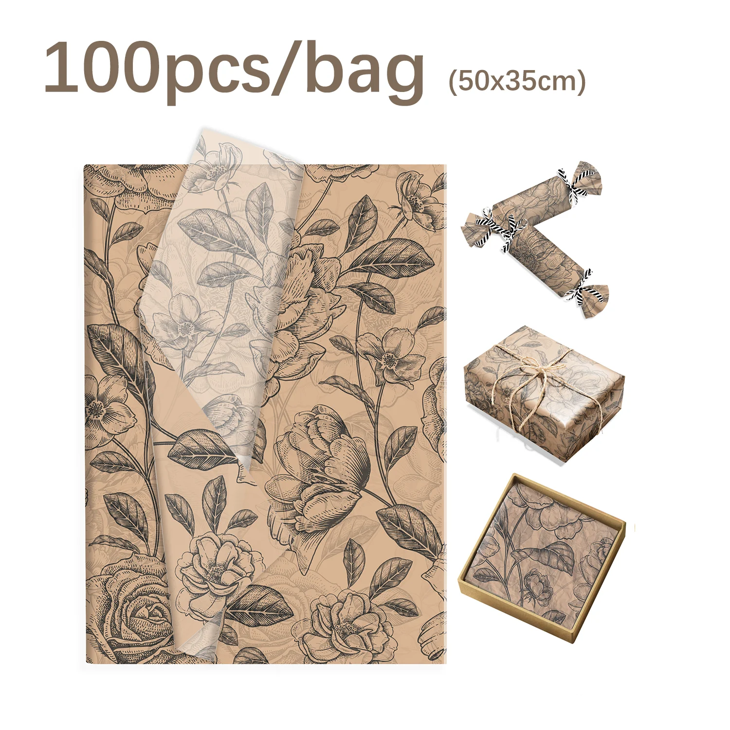 20/50/100 Stück braunes Rosen-Seidenpapier, Geschenkpapier für Geburtstagsfeier, Hochzeitsgeschenk-Verpackungspapier, DIY-Geschenkverpackungszubehör – Detail 9