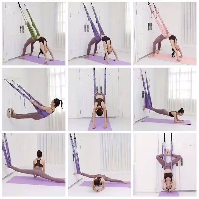 Yoga Stretch Strap Aerial Pilates Fitness Training Band Women Hammock Stretch Trainer with Door Anchor Gym Belt for Home Gym Use 4