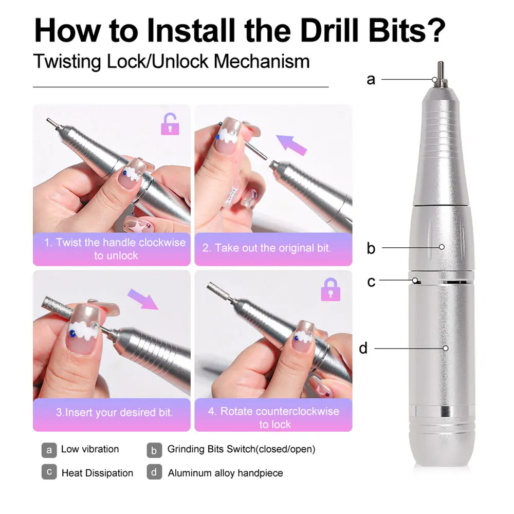 45000RPM Rechargeable Nail Drill Machine with LCD, Low Noise Professional Nail Polish Sander, Nails Accessories Set 5