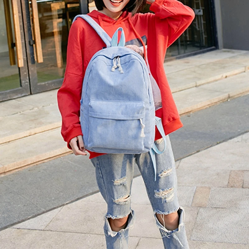 Women Backpack Corduroy School Backpacks For Teenage Girls School Bag Striped Rucksack Travel Bags Soulder Bag Mochila