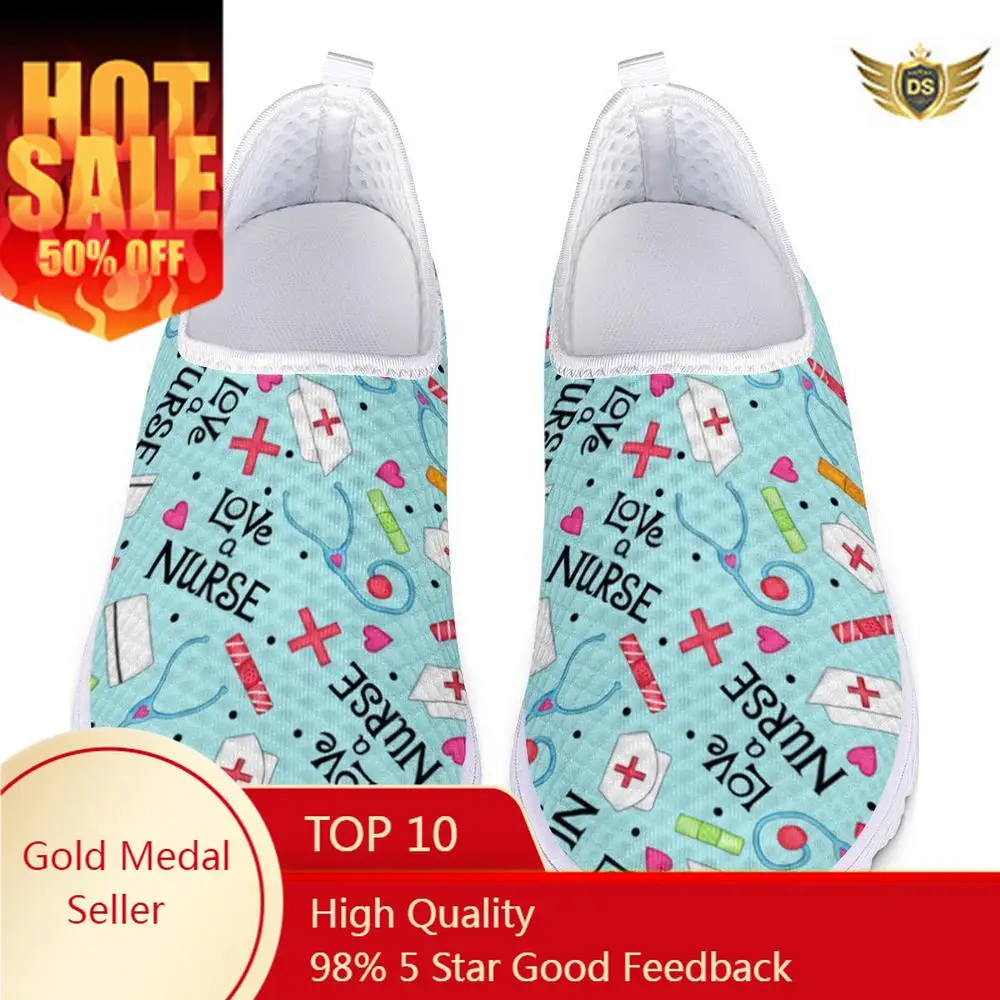 Funny Cartoon Nurse Premium Sketch Print Slip On Flats Shoes Woman Breathable Summer Casual Sneakers Nursing Shoes