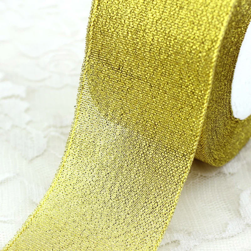 (25 Yards/roll) 2'' 50mm Gold And Silver Christmas Gift Packaging Metallic Ribbon High Quality Wedding Shiny Ribbon