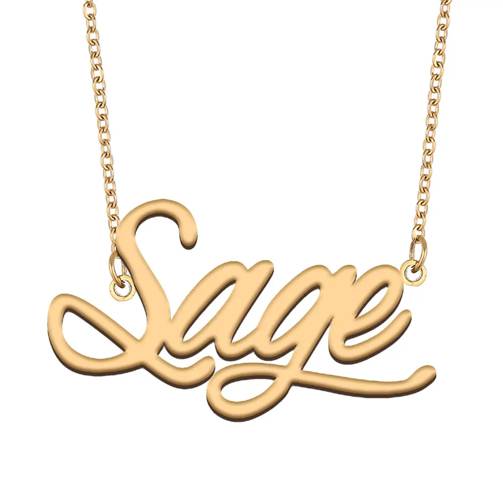 

Sage Name Necklace for Women Stainless Steel Jewelry Gold Color Nameplate Pendant Collares Para Mujer Letters Choker