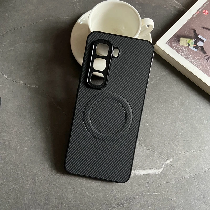 Magnetic Carbon Fiber Textured PU Leather Phone Case with Mag-Safe and Full Camera Protection