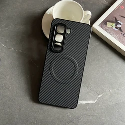 Magnetic Carbon Fiber Textured PU Leather Phone Case with Mag - Safe and Full Camera Protection - Xperia 1 Vi (Black)