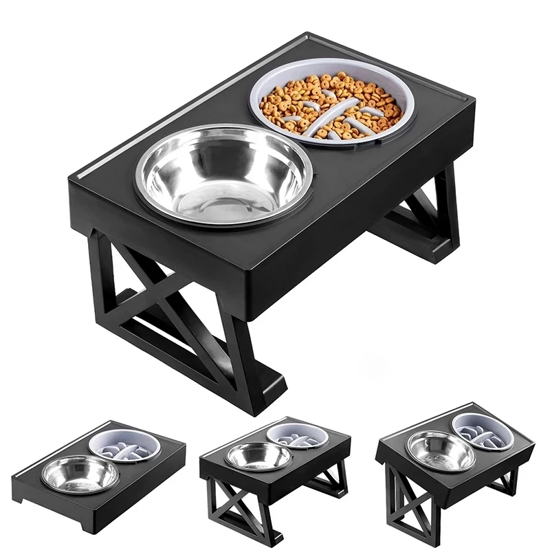 Elevated Dog Bowls 3 Adjustable Heights Dog Food Water Bowl with Slow Feeder Bowl Dog Bowl For Pet Meal Mat Elevated Bowl Mat 6