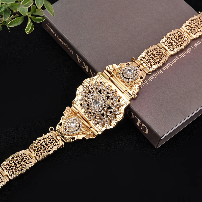 Moroccan Robe Wedding Belt Long Chain Belt Arabian Water Drop Shaped Rhinestone Waist Chain Bridal Jewelry Belt
