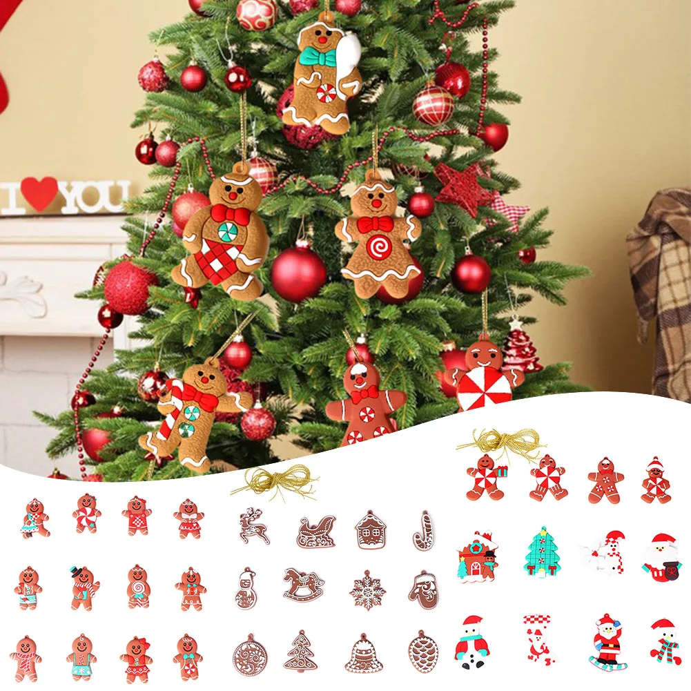 

9/12/16pcs 2024 Christmas Tree Gingerbread Man Hangings Lanyard For Christmas Decorations Party Hangings Pendants 7x5cm