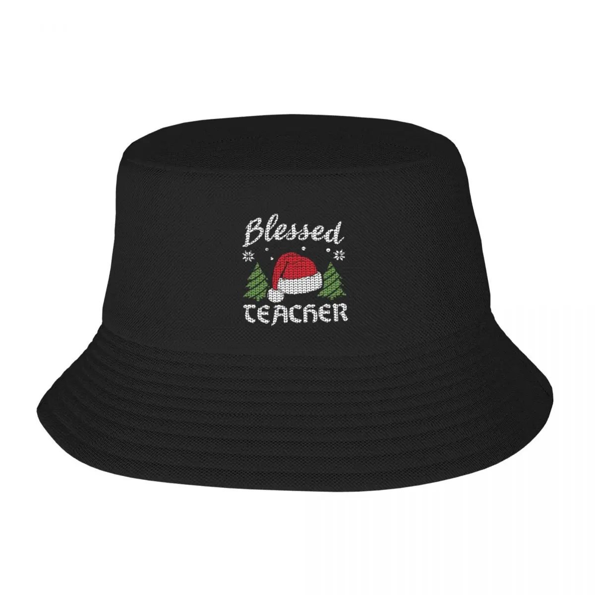 

Blessed Teacher Elf Santa December Christmas Bucket Hat Sun Cap Beach Bag Big Size Hat Hats Woman Men's