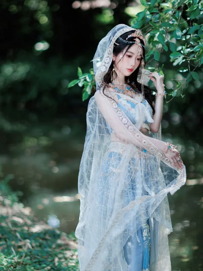 

Женский реквизит для фотосъемки, верхняя юбка со стразами, экзотические танцевальные платья принцессы богини, синяя фотосессия, одежда для фотосъемки