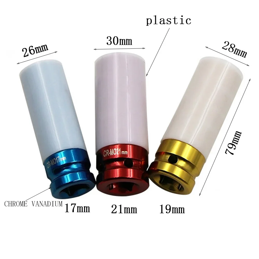 3Pcs/Box 17/19/21mm 1/2" Color Tire Protection Sleeve Wall Auto Car Removal Nut Socket Set Tool Protecting Wheel Contours