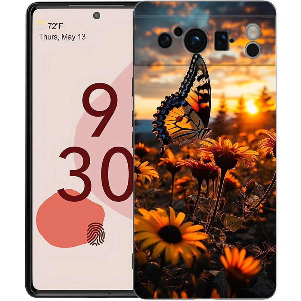 Elegant Sunflower Design Luxury Phone Case - Black Soft TPU Cover