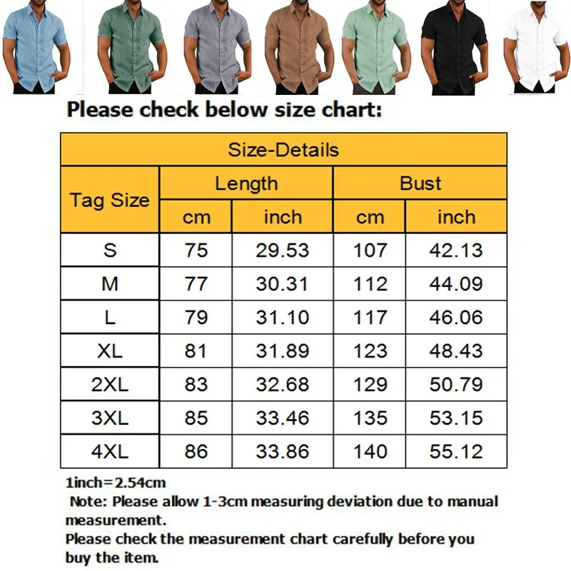 Summer Men's Short Sleeve Shirt Fashion Solid Color Linen Cotton Breathable Leisure Lapel Button T-shirt Business Casual Shirt 6