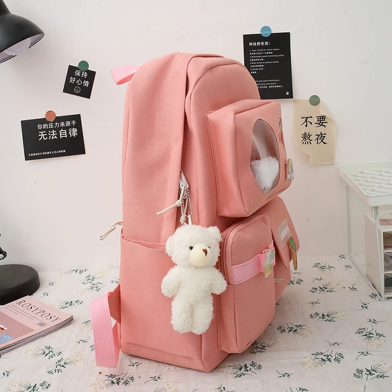 5 Pcs Set Kawaii Backpack For Student School Bags For Teenager Girls Schoolbag Book Bags Pencil Case Women Travel Backpack Tote