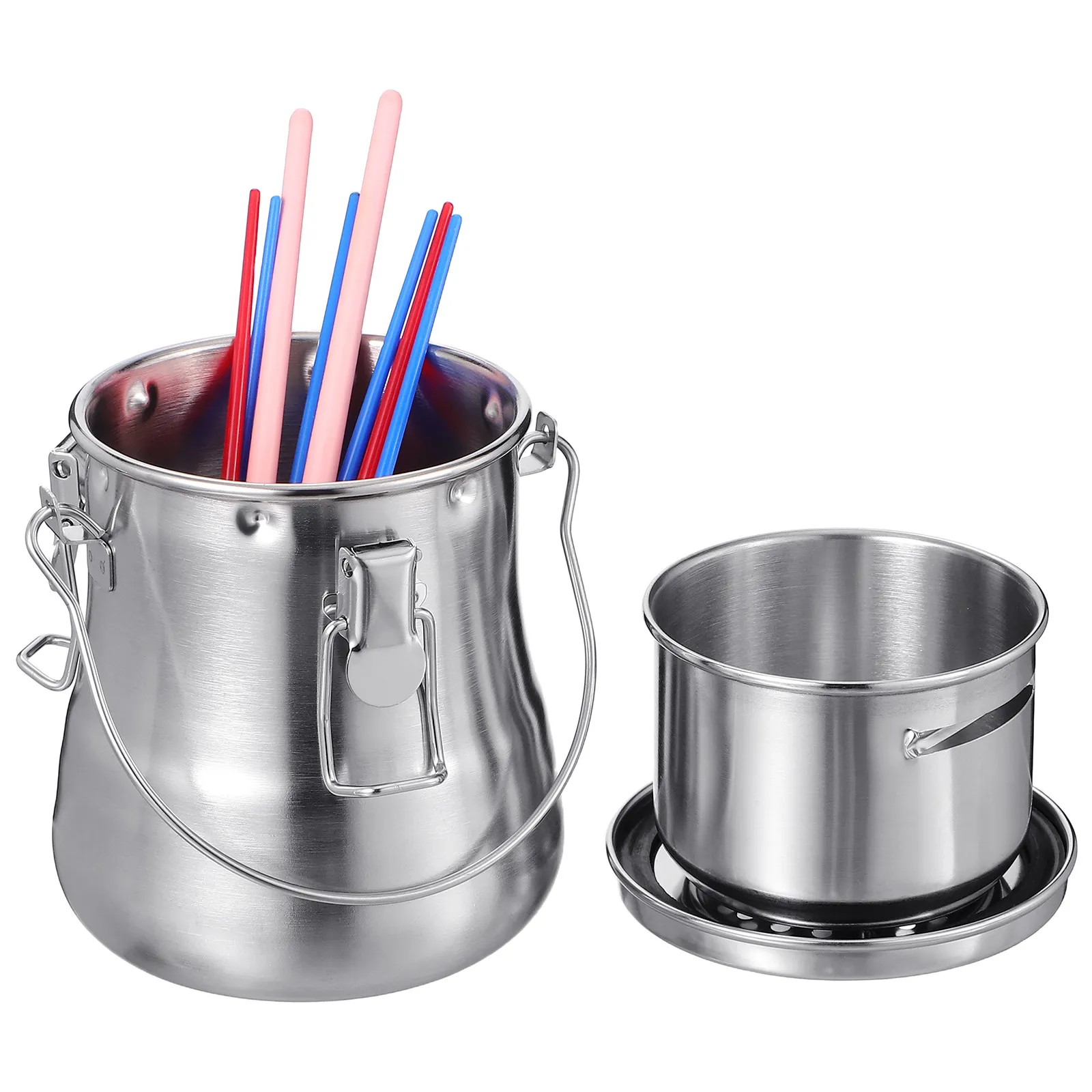 L 사이즈 스테인리스 스틸 페인팅 세척 버킷(뚜껑 포함) 휴대용 브러쉬 세척기, 미술 수업, 야외 스케치, 수채화 물감용