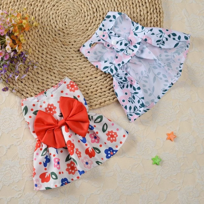Frühlings-Prinzessinnenkleid für Hunde, Katzenrock, süßes Sommerkleid für Hunde mit Schleife und Spitze für kleine und mittelgroße Welpen, Pudel und Chihuahuas_voghion.com