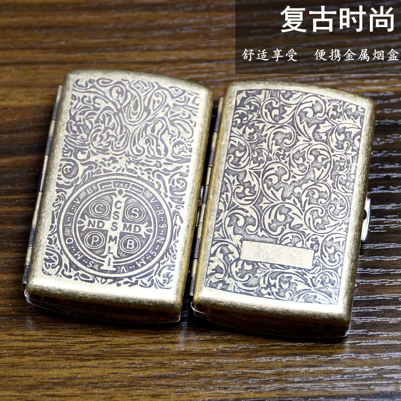 Bronze Vintage Floral Automatic Cigarette Case - Metal Retro Smoking Accessory