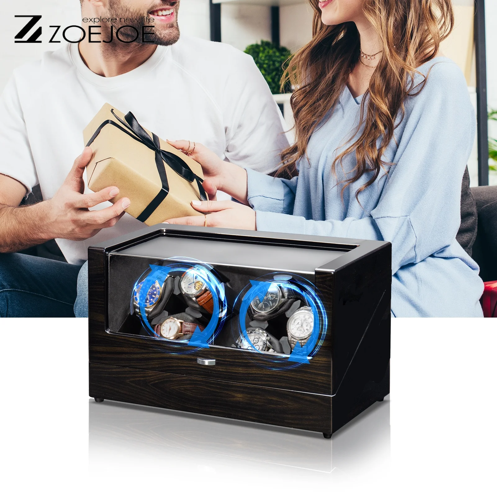 ZOEJOE 자동 3/6 슬롯 시계 와인더 투명 커버 USB 케이블 소프트 시계 베개 시계 보관함 아버지의 날 선물
