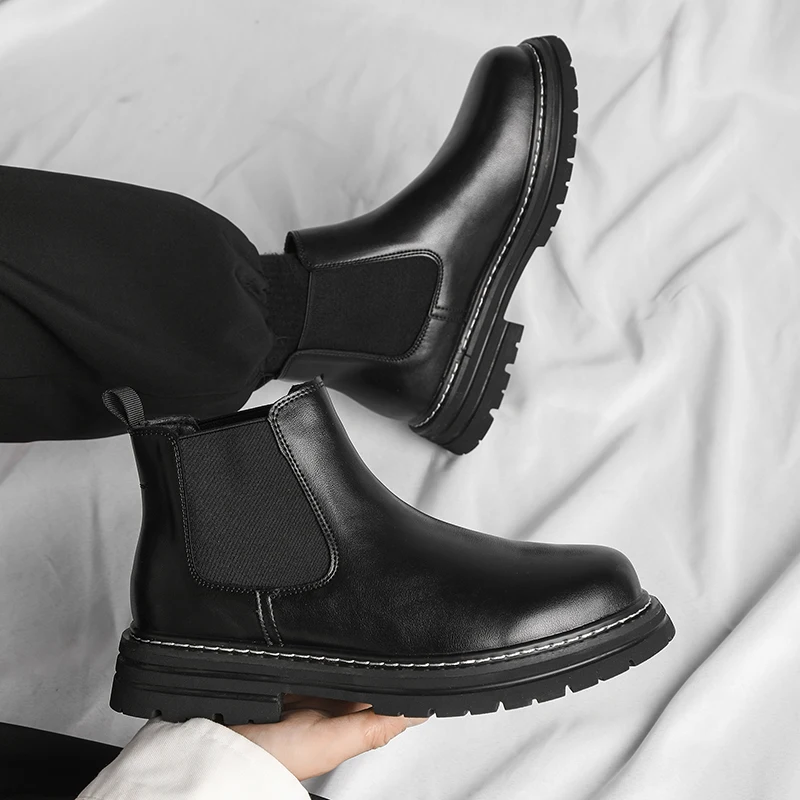 Mens Chelsea Boots Brand Retro Comfortable Fashion Men Boots Casual Wedding Party Cow Leather Designer Leather Nude