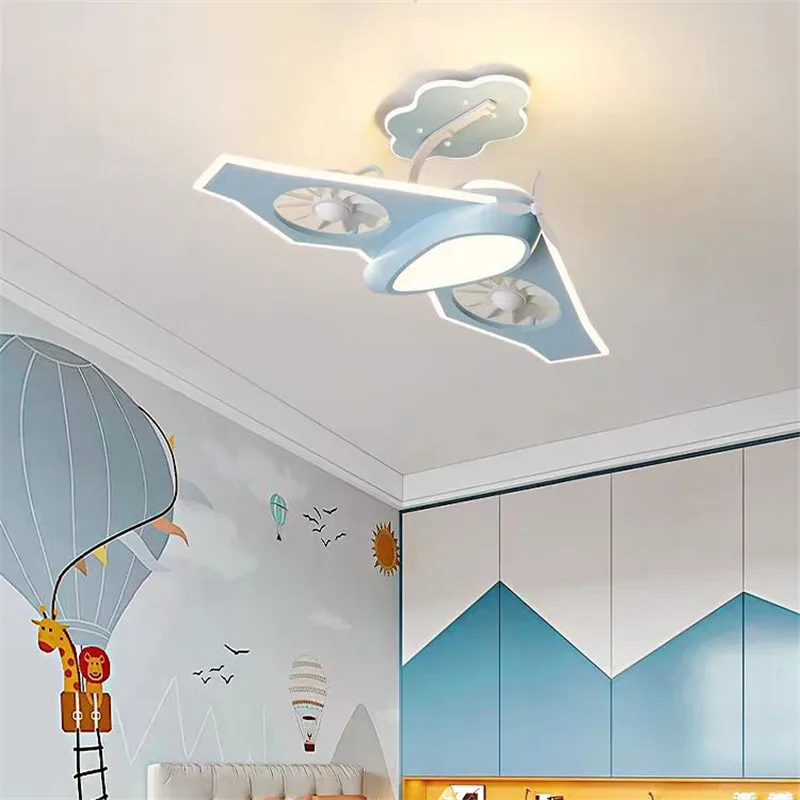 Airplane Ceiling fan with Lamp Creative Electric Fan Bedroom Lighting Eye Protection girl room decor cute pink lamp with fan
