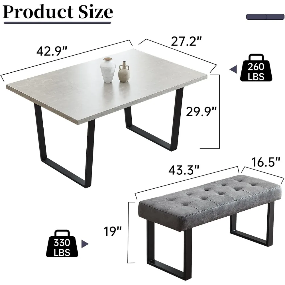 3 Piece Dining Table Set with Bench, 42.9 Inch Modern Kitchen Table with Left Seat Corner Bench and Bench Dining Room Sets 2