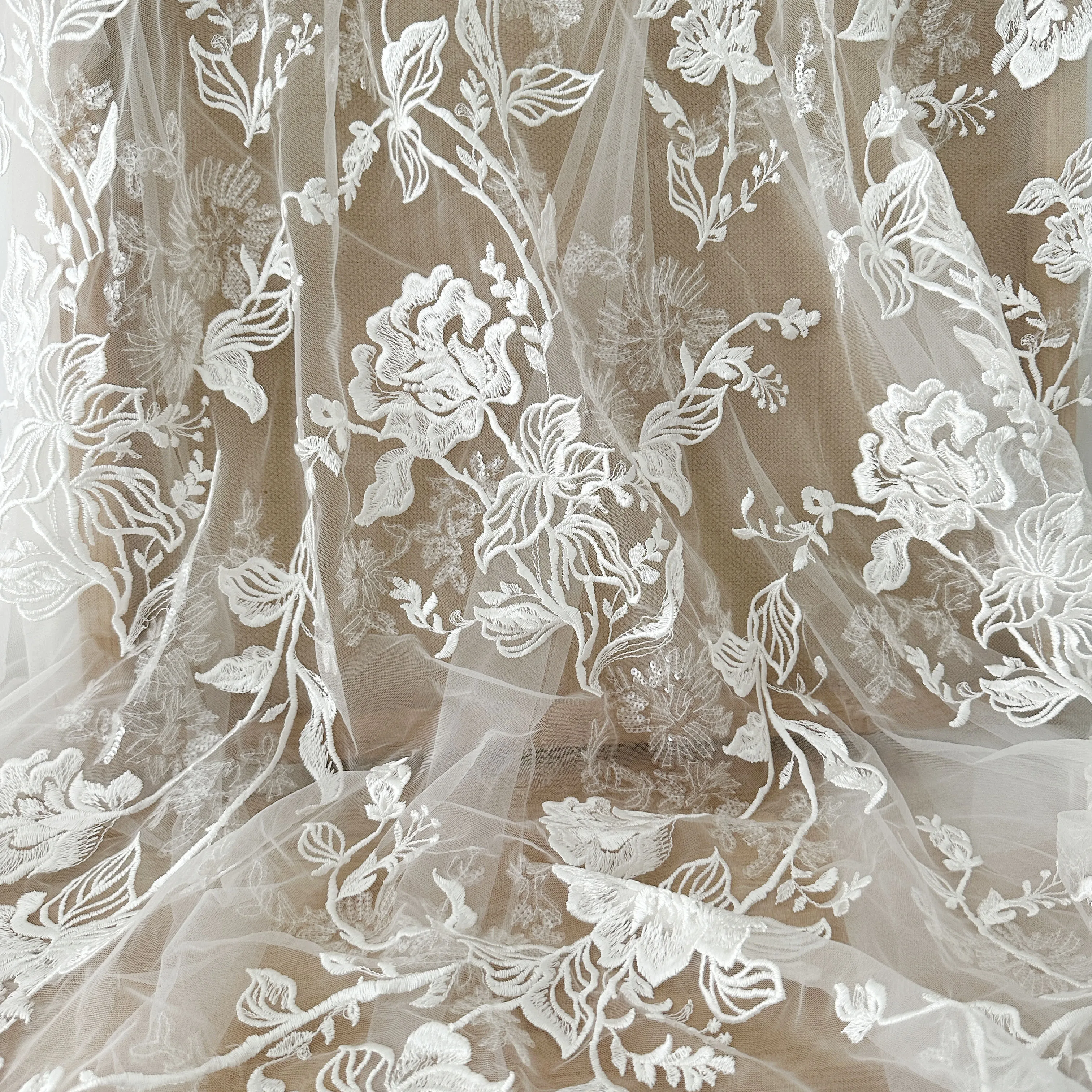 

Высококачественная сетчатая вышивка с блестками, кружевная ткань для свадебного платья, Цветочная кружевная отделка, 1 ярд