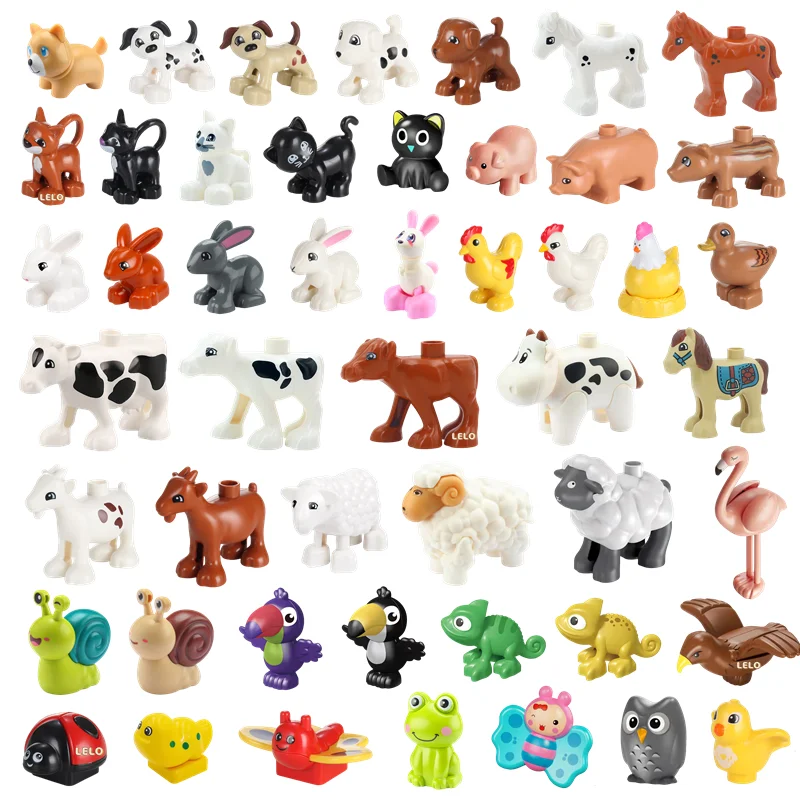 Big Building Blocks Farm Animal Figures Accessories Block Chicken Duck Dog Cat Insects Bricks Assembly Toys Children Kids Gift