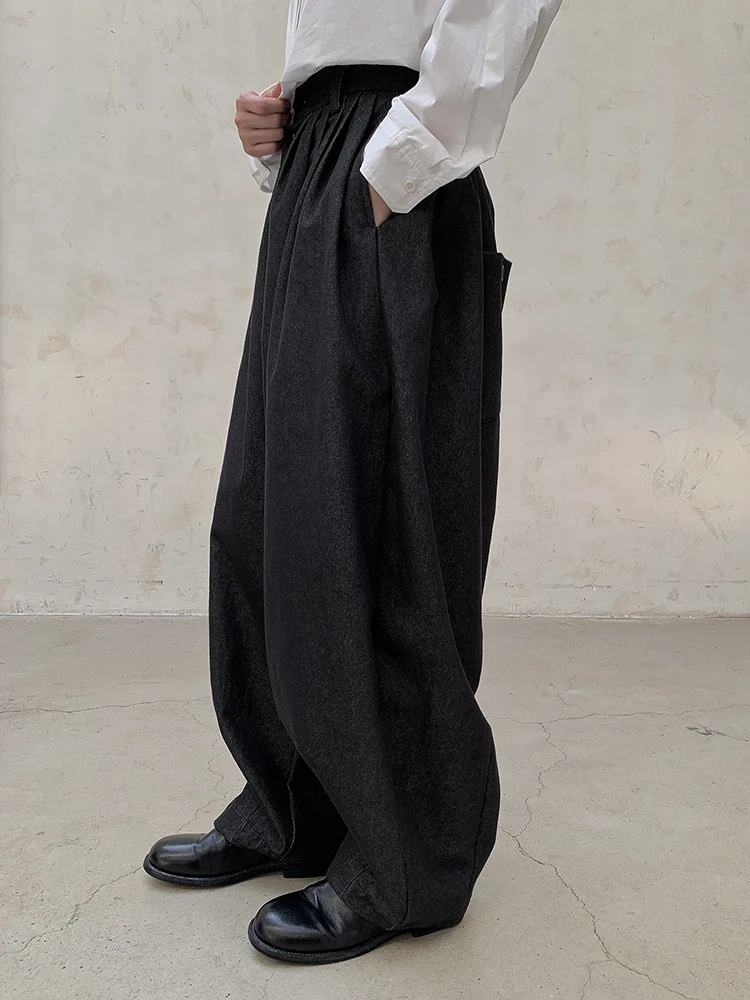 [EAM] High Waist Blue Black Brief Long Casual Wide Leg Denim Pants New Trousers Women Fashion Tide Spring Autumn 2026 1DH8389