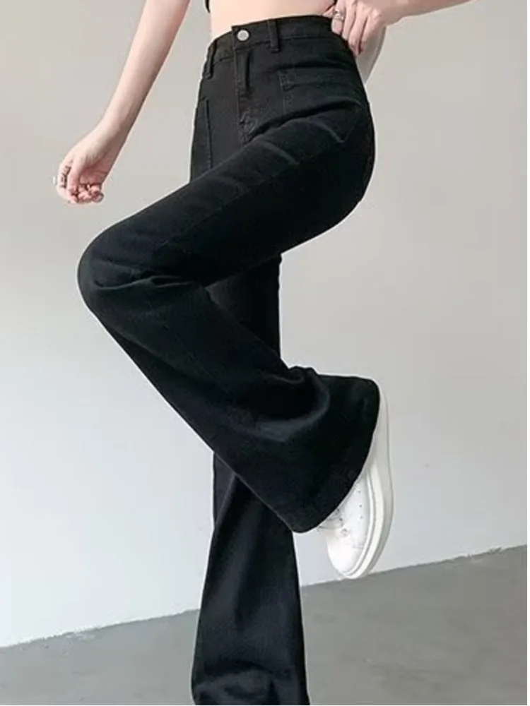 Winter trend dark washed pants, simple and thickened women's fashion natural waist micro flared pants, jeans, zipper