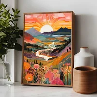 Flowers Mountain Lake Colorful Nature Landscape Travel Poster Posters Sticky HD Quality Wall Art Retro Posters for Home Kawaii 3
