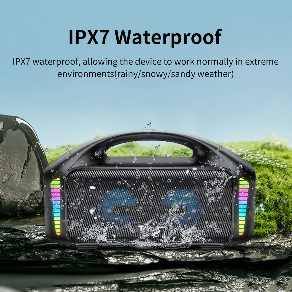 Tribit StormBox Blast Portable Bluetooth Speaker, 90W Stereo Sound with XBass, IPX7 Waterproof, LED Light, PowerBank, Custom EQ