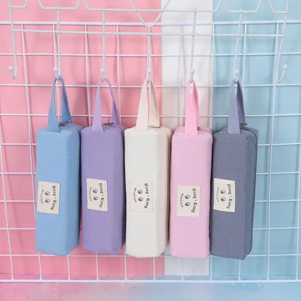 

Storage Bag Pencil Bag School Cases Simplicity Large-capacity Canvas Pencil Case Handle Solid Color Zipper Pen Bag Office
