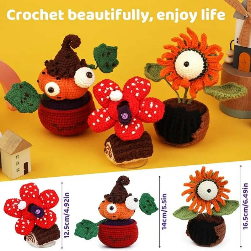 3PCS Monster Beginner Crochet Kit, Crochet Starter Kit, Kits with Video Tutorials Yarn Hooks for DIY Craft Gift