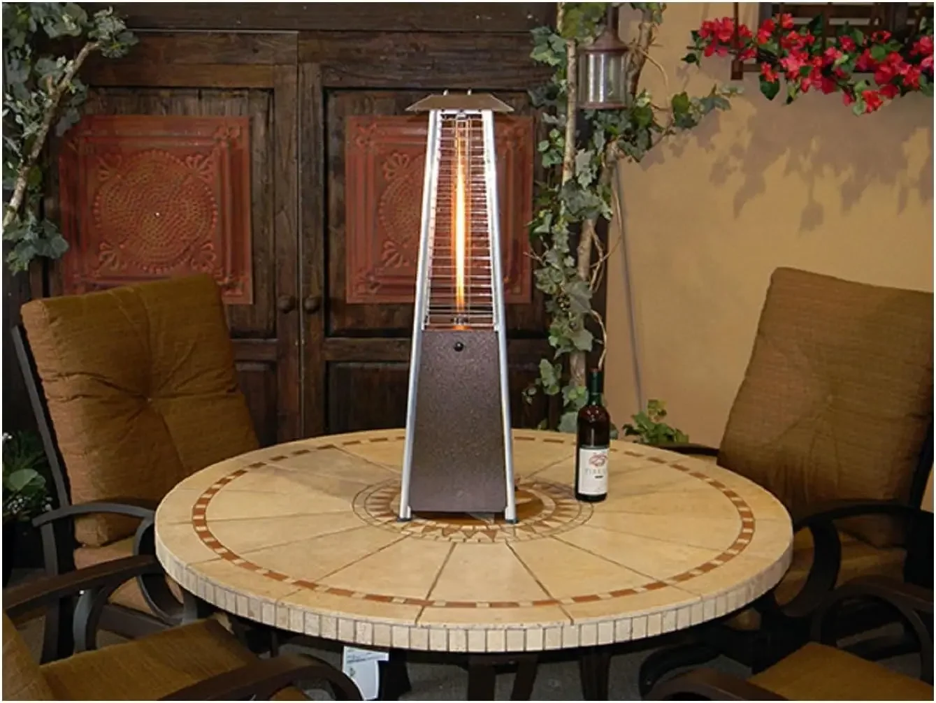 HLDS032-GTTHG Portable Propane Table Top Pyramid Glass Tube Patio Heater 9500 BTU Bronze SMALL Hammered Bronze finish