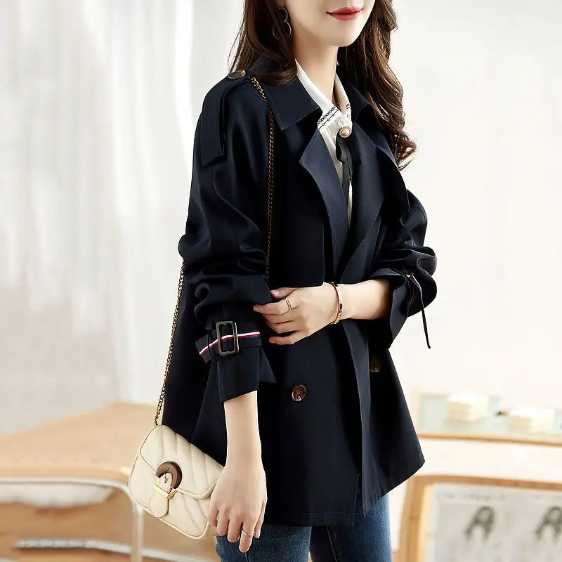 

Women 2023 Spring Autumn New Fashion Short Casual Outerwear Female Double Breasted Loose Coats Ladies Long Sleeve Jackets Y352