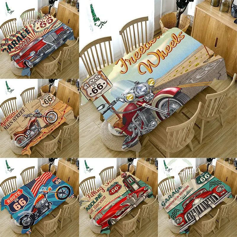 

Retro Badge Tablecloth Car Printed Home Table Decoration Anti-fouling Accessories Rectangular Restaurant Coffee Table Cloth