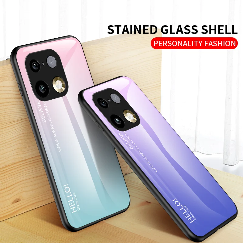 Gradient Tempered Glass Hard Back Protective Case with Anti-Fall Bumper