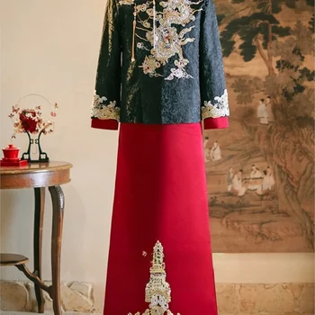 New Chinese-style wedding groom toasting attire Hanfu men's dress