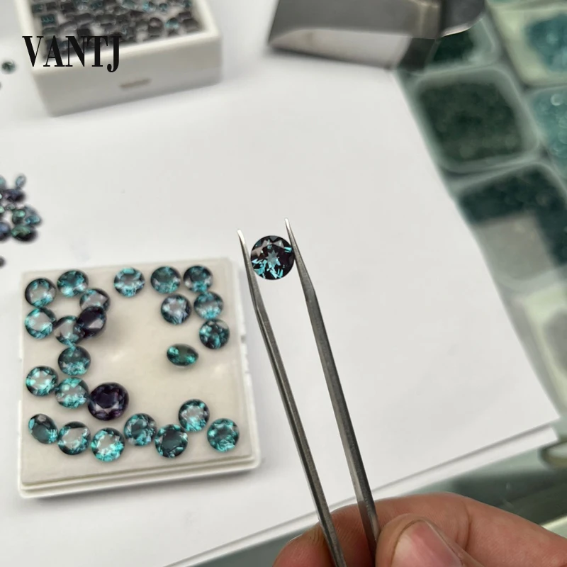 

Выросший Александрит VANTJ Lab, драгоценный камень круглой огранки 7 мм для серебра или золота, самодельные ювелирные изделия, Wonem Gigt