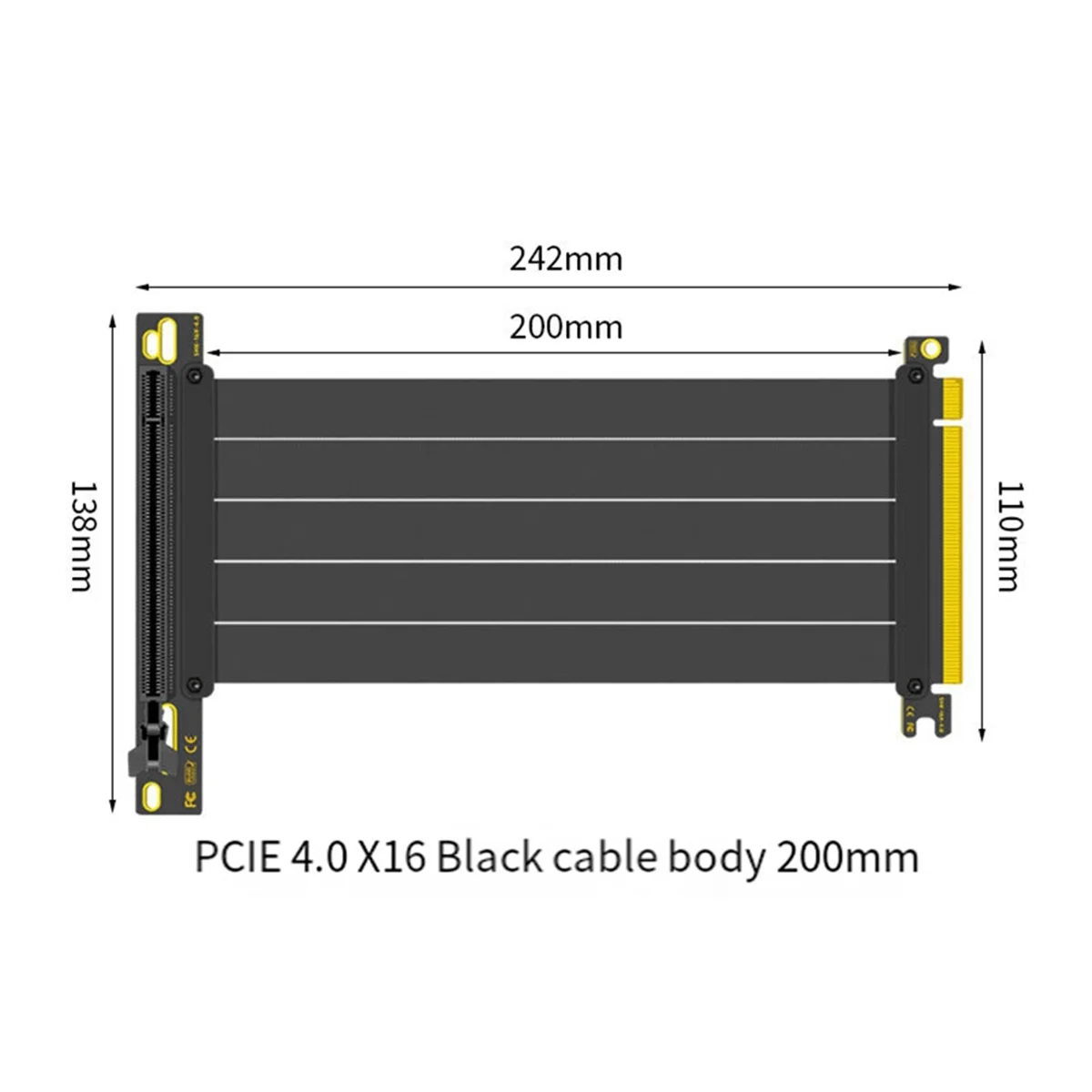 A04R-PCI-E 4.0 X16 Riser Cable Video Card 20cm Extension Shielded Flexible 90&deg; Mounting GPU Extension Cord Black