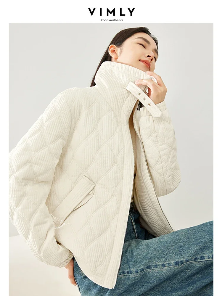 

Vimly Stand Collar Argyle Parkas Women 2023 Winter Thick Quilted Jacket Casual Loose Long Sleeve Coat Women's Clothing M5377