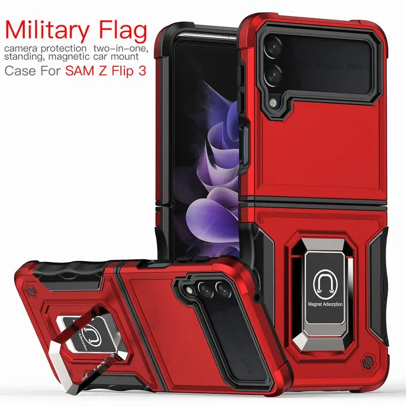 z flip3 cover Hard Case For Samsung Galaxy Z Flip 3 4 Flip3 Cover PC Metal Ring Holder Full Protection Magnetic Car Mount Phone Shell Z Flip4 samsung galaxy z flip 3 5g case