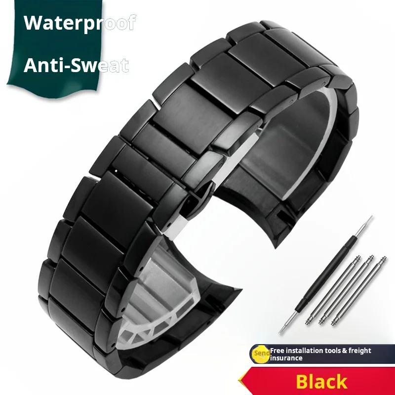 Men's 22mm Curved End Solid Stainless Steel Metal Watch Strap Bracelet