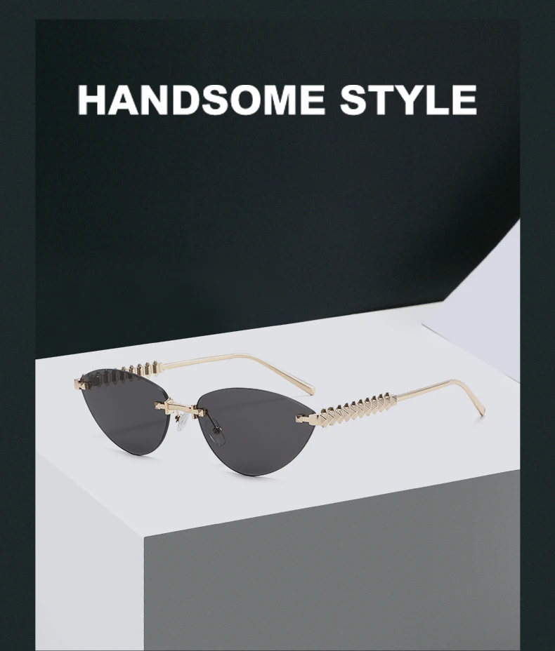 Radfahren 1/2 Stück rahmenlose Metall Cat Eye Fashion Sonnenbrille Dreieck Nieten personalisierte Damen Sonnenbrille Outdoor Reise Brillen – Detail 1