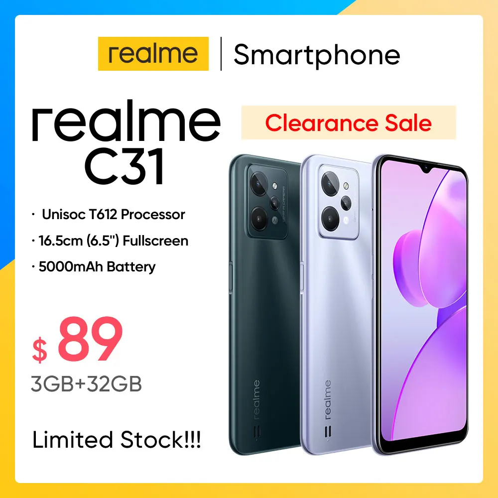  realme C31 Unisoc T612 Processor 13MP Triple Camera 6.5'' 16.5cm Fullscreen Display 5000mAh Battery 8.4mm Thin Russian Version 