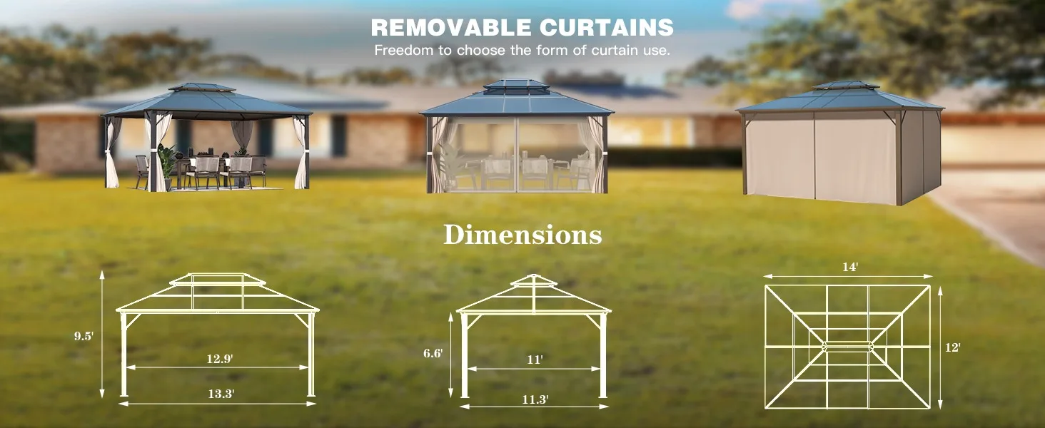 Gazebo with double rails and three modes