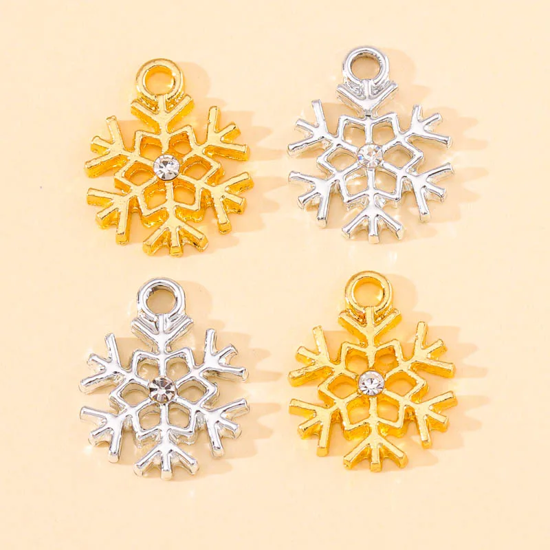 

20pcs 13*16mm Golden Alloy Zircon Snowflake Necklace Charms For Women Pendant Earring Bracelet DIY Jewelry Making Accessories