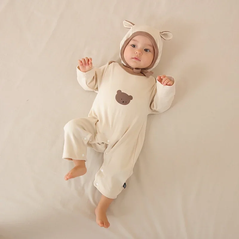 

2PCS Korean Baby Romper with Hat Set Cute Cartoon Rabbit Infant Long Sleeve Bodysuit Autumn Winter Toddler Jumpsuit Kids Outfits
